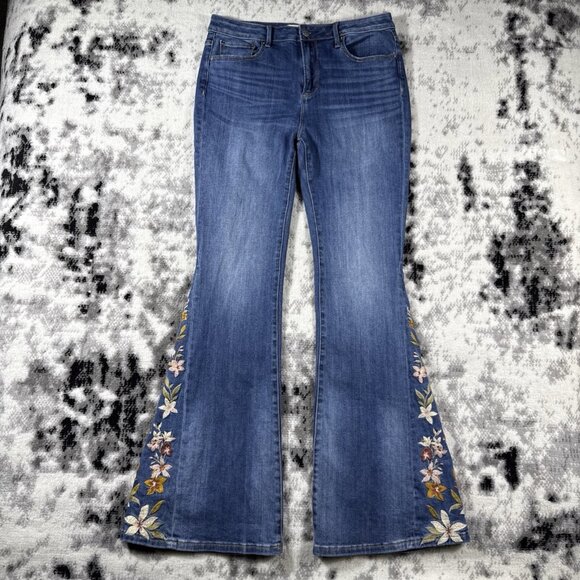 Driftwood Farrah Jeans Womens Size 31x34 Embroidered Stretch Hippie Boho Floral - Picture 1 of 16
